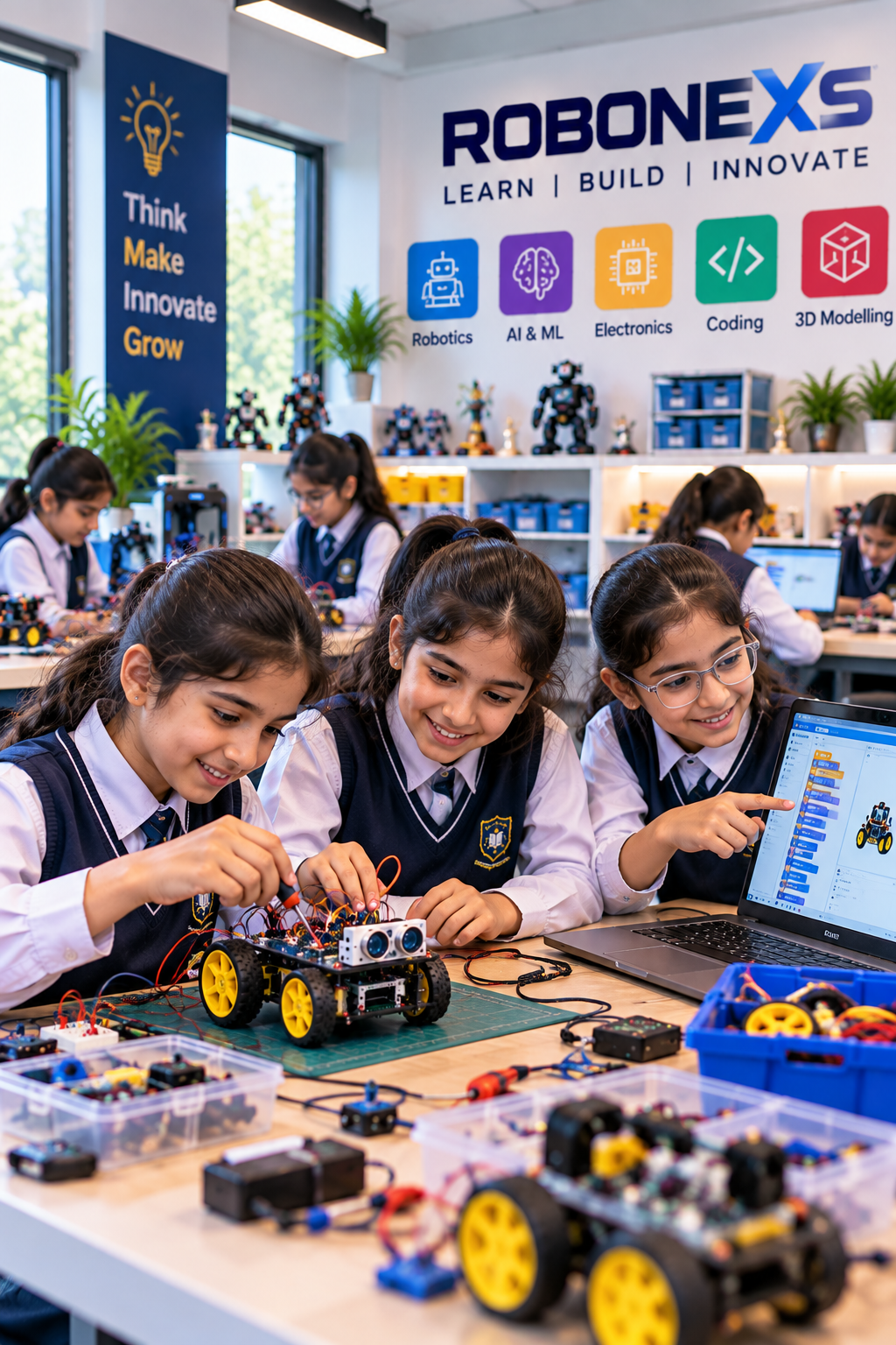 Robonexs Innovation Lab students building robotics projects